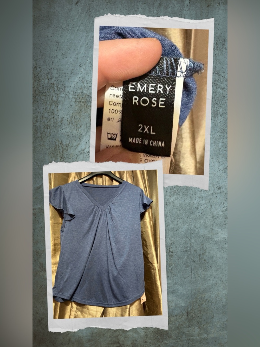 Women's Navy V-Neck Flutter Sleeve Tee 23↔️15↕️ #1781